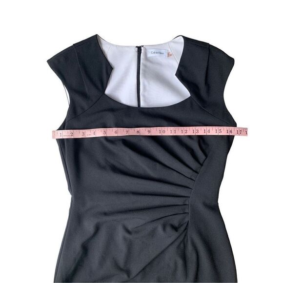 Calvin Klein Side Ruched Cap Sleeve Classic Black Mini Sheath Dress - Picture 11 of 12